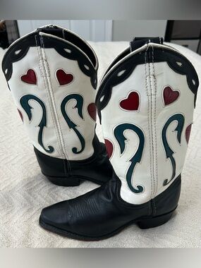 Acme Queen of Hearts Inlaid Cowboy Boots Women’s Size 6.5 Rare VTG